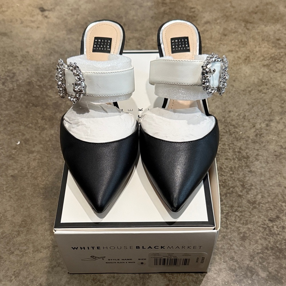 White House Black Market Crystal Buckle Mules